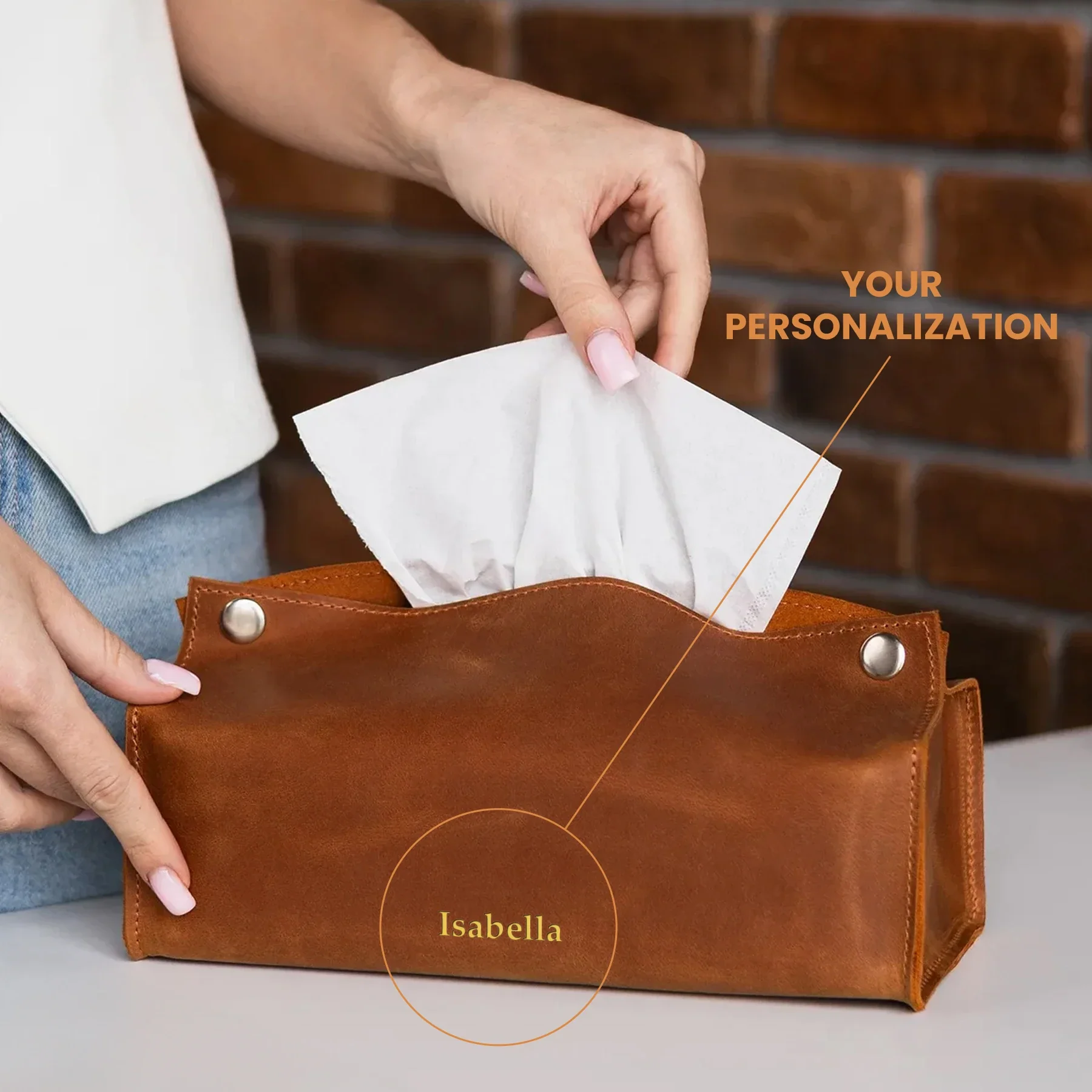Leather Tissue Box Cover - Image 2